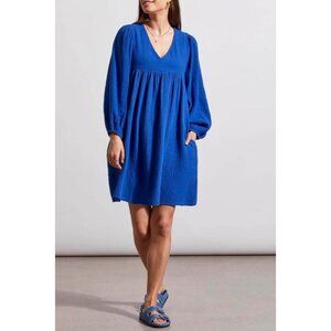 Tribal Jeans Sprin Summer Puff Sleeve Dress Sea Sappire Size XS Oversized NWT